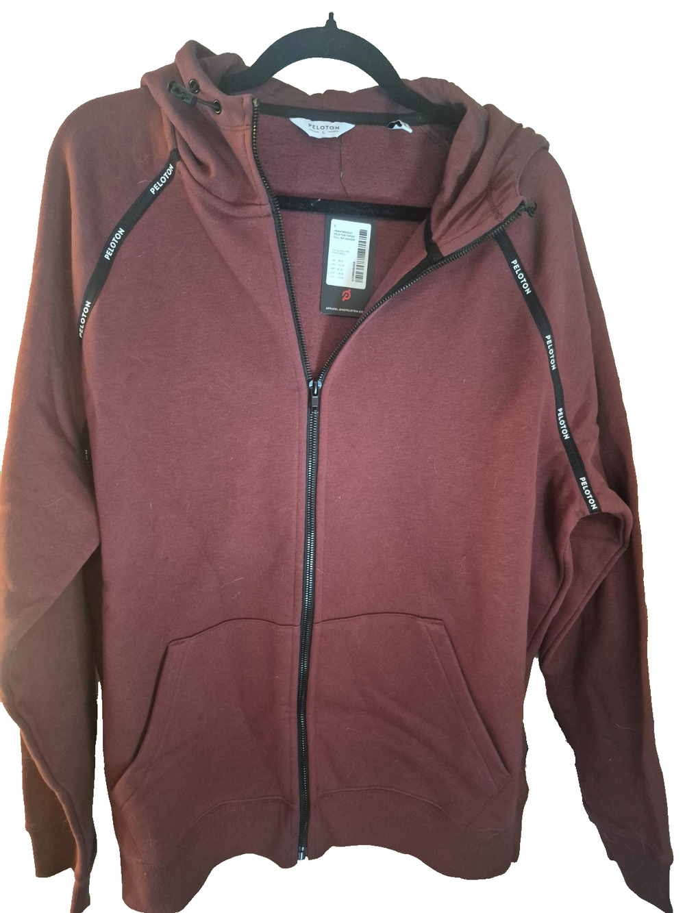 NWT Peloton Cozy Fleece Taped Full Zip Up Mens Size Large Maroon Black